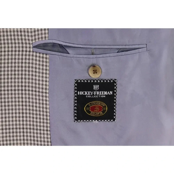 Hickey-Freeman Recent Gray/Pearl Check Wool-Silk 2-Btn Sportcoat Blazer 46R - Picture 7 of 8